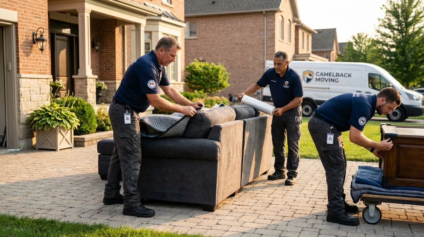 Large estate moving crew wrapping furniture in Spartanburg, SC