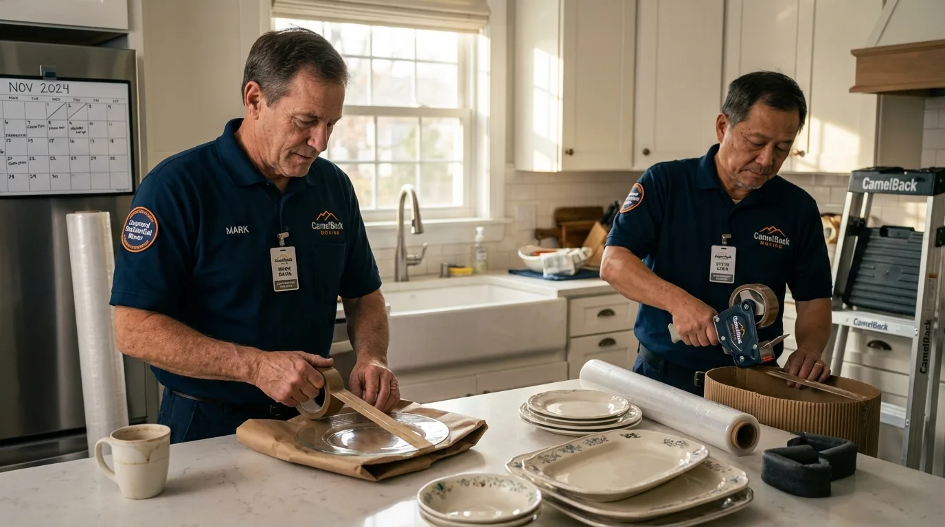 Professional crew packing kitchen dishware in Spartanburg, SC